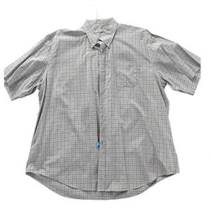 Peter Millar Cream Short Sleeve Button Down Classic Fit Plaid Shirt Size XXL